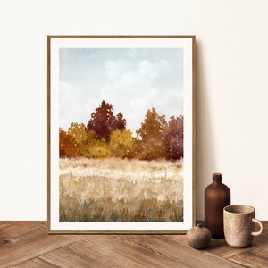 Fall wall art autumn landscape autumn tree art watercolor painting fall wall decor image 2