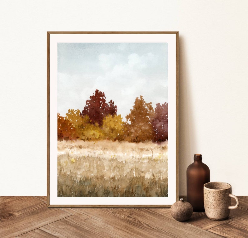 Fall wall art autumn landscape autumn tree art watercolor painting fall wall decor image 2