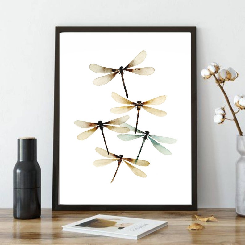 Dragon fly wall art watercolor painting farmhouse wall decor beige brown print neutral wall decor dragonfly art print cottage wall art image 7