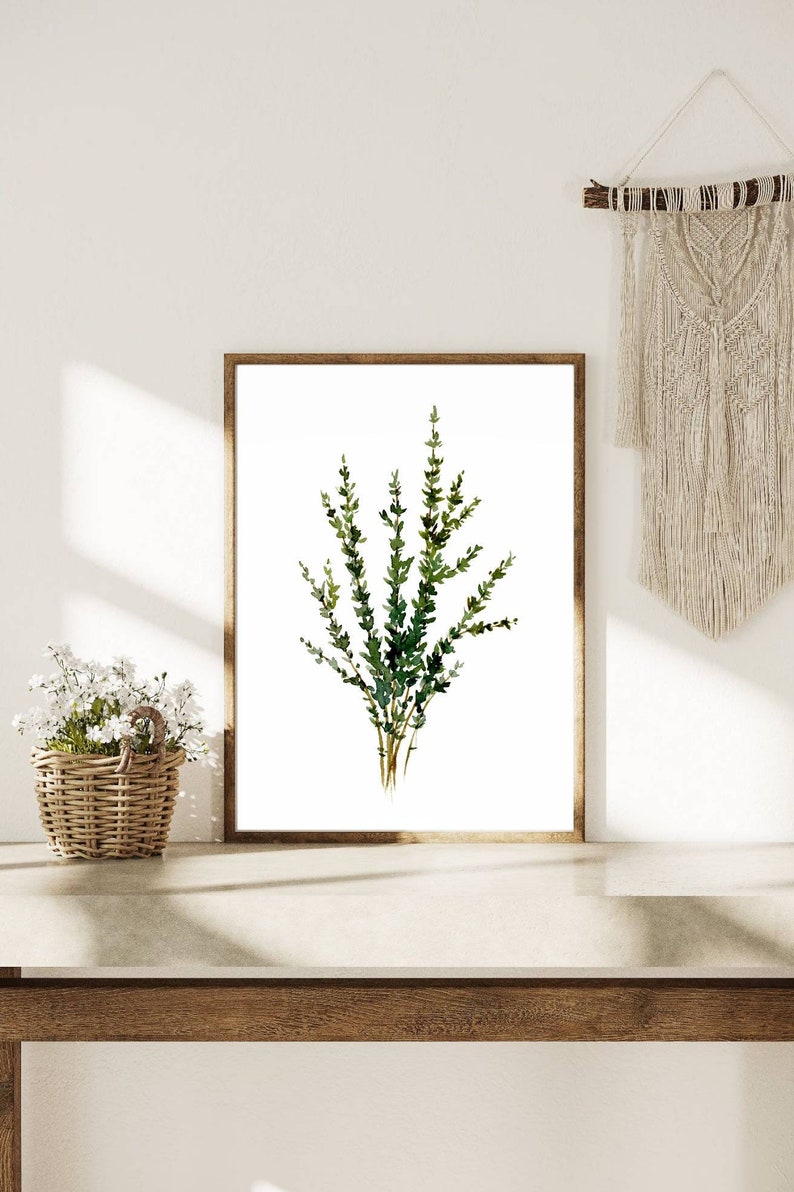 Herbs wall art Thyme watercolor painting kitchen print farmhouse kitchen decor minimalist wall art image 3