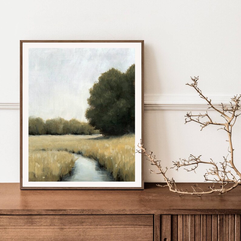 Oil painting landscape wheat field art prints oil painting print minimalist wall art beige gray wall art french country art image 2