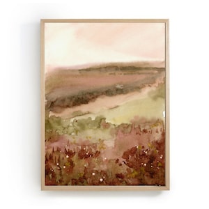 Arte abstracto paisaje atardecer arte impresión de acuarela original campo de verano pintura flores silvestres cuadros sala de estar