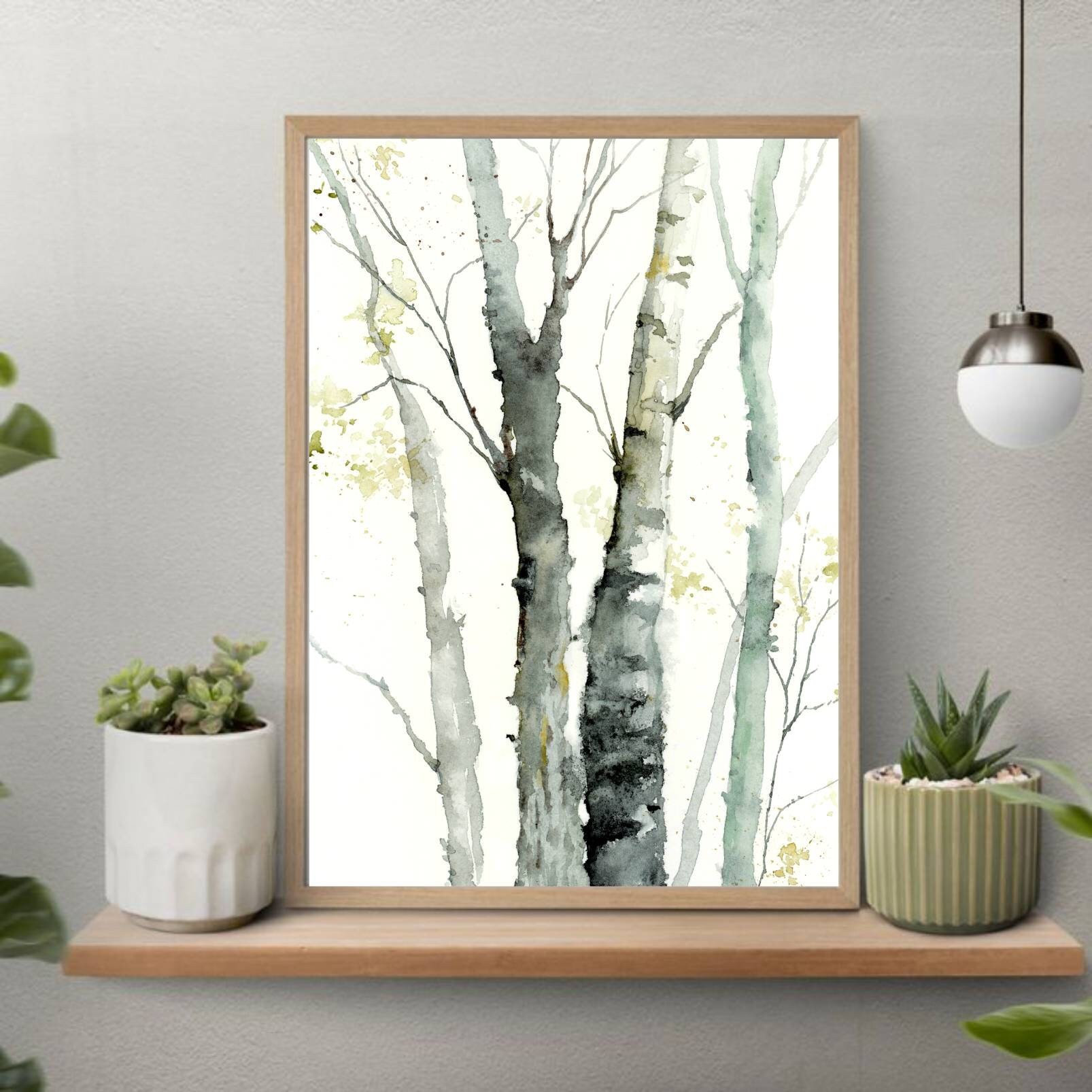 Stampa Su Tela Con Alberi Di Betulla: Quadro Moderno 101x50 Cm, Paesaggio Giallo, Pronto Da Appendere Per Soggiorno