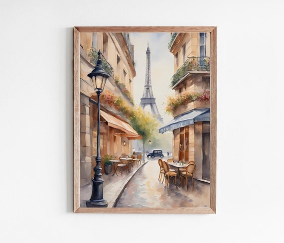 Paris Poster Aquarell Bilder Paris Straßen Cafe Malerei große Wandkunst Frankreich Stadt Landschaft Reise Kunst