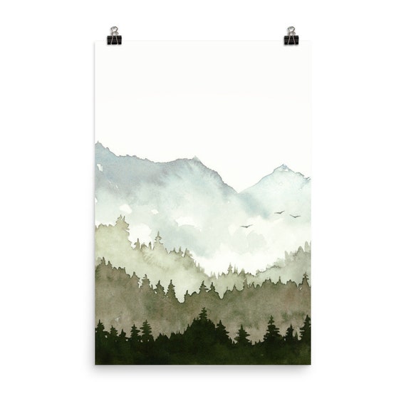 Set Di 3 Quadri Moderni Con Paesaggi Ad Acquerello, Alberi E Foreste, Stampa Su Tela Naturale 300 G/m², 61x91,4 Cm Senza Cornice, Per Soggiorno E Camera Da Letto