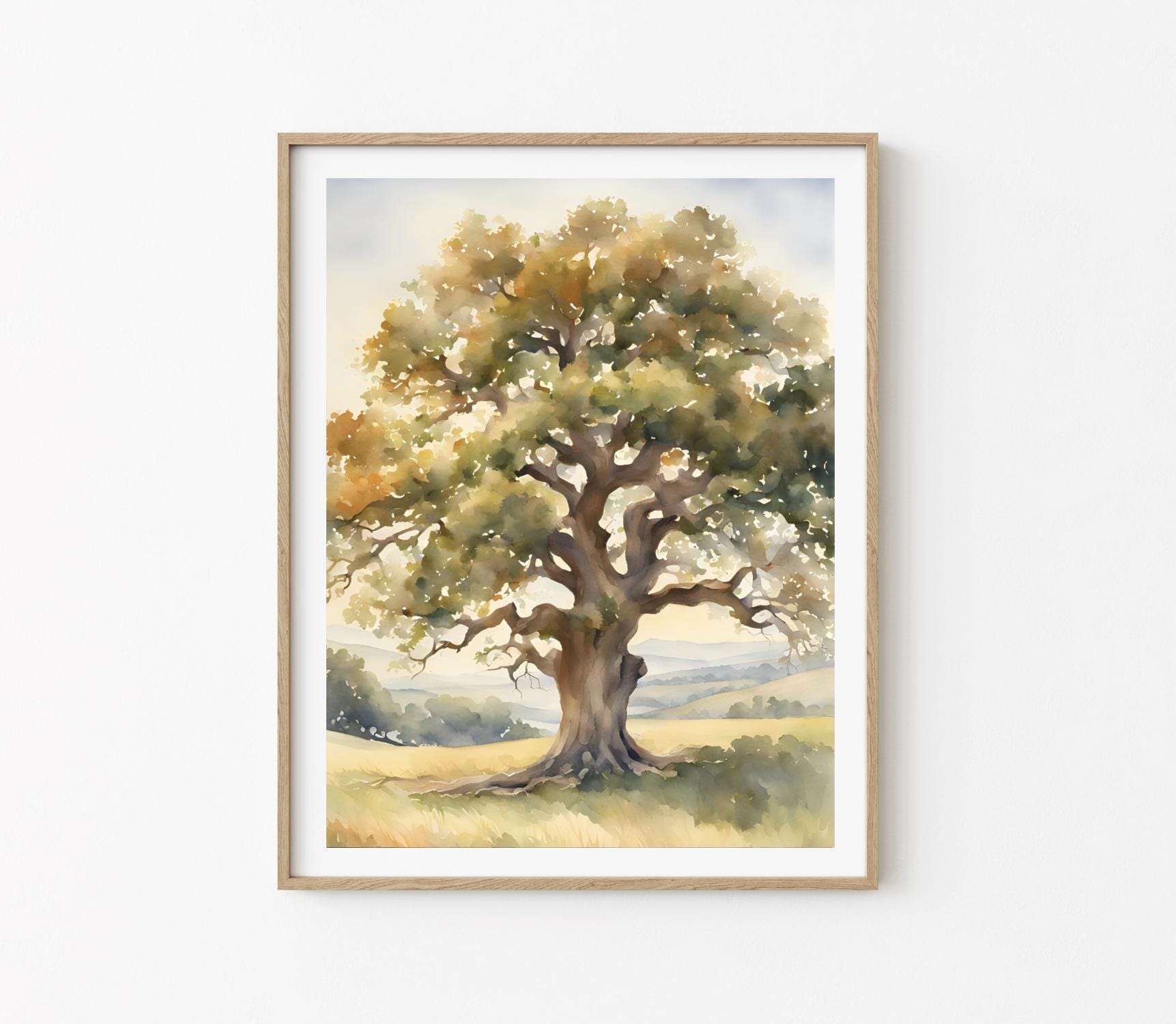 Oak Arkwork Oak Tree Print Watercolor Landscape Large Neutral Wall Art Landscape ...