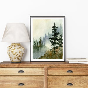 Pine Forest Art Print Mountain Painting Pine Tree Wall Art Watercolor ...
