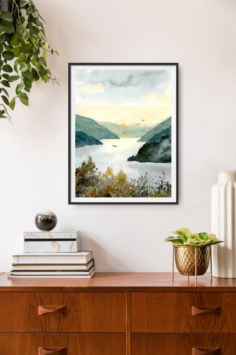 Mountain Lake Watercolor Painting Large Art Print Mountains - Etsy