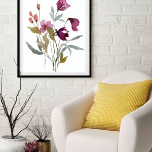 Large Floral Wall Art Set of 2 Wildflowers Watercolor Painting Pink ...