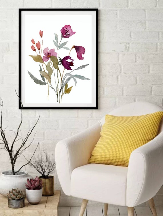 Impression Sur Toile 'Fleurs Dans Un Vase' - Format 12x16 Pouces (30x40 Cm), Sans Cadre, Décoration Murale Aquarelle