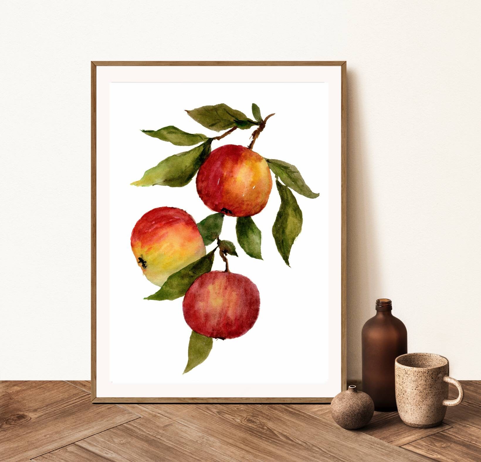 Apple Watercolor Painting Apple Tree Print Farmhouse Wall Art Red ...