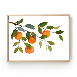 Orange tree watercolor painting large kitchen poster fruit art print kitchen wall decor