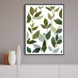 Blue Green Floral Art Print Watercolor Painting Abstract Leaves ...