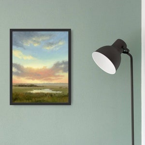 Oil painting sunset fine art print sunset field wall art small landscape cloud painting cloudy sky print countryside landscape image 6