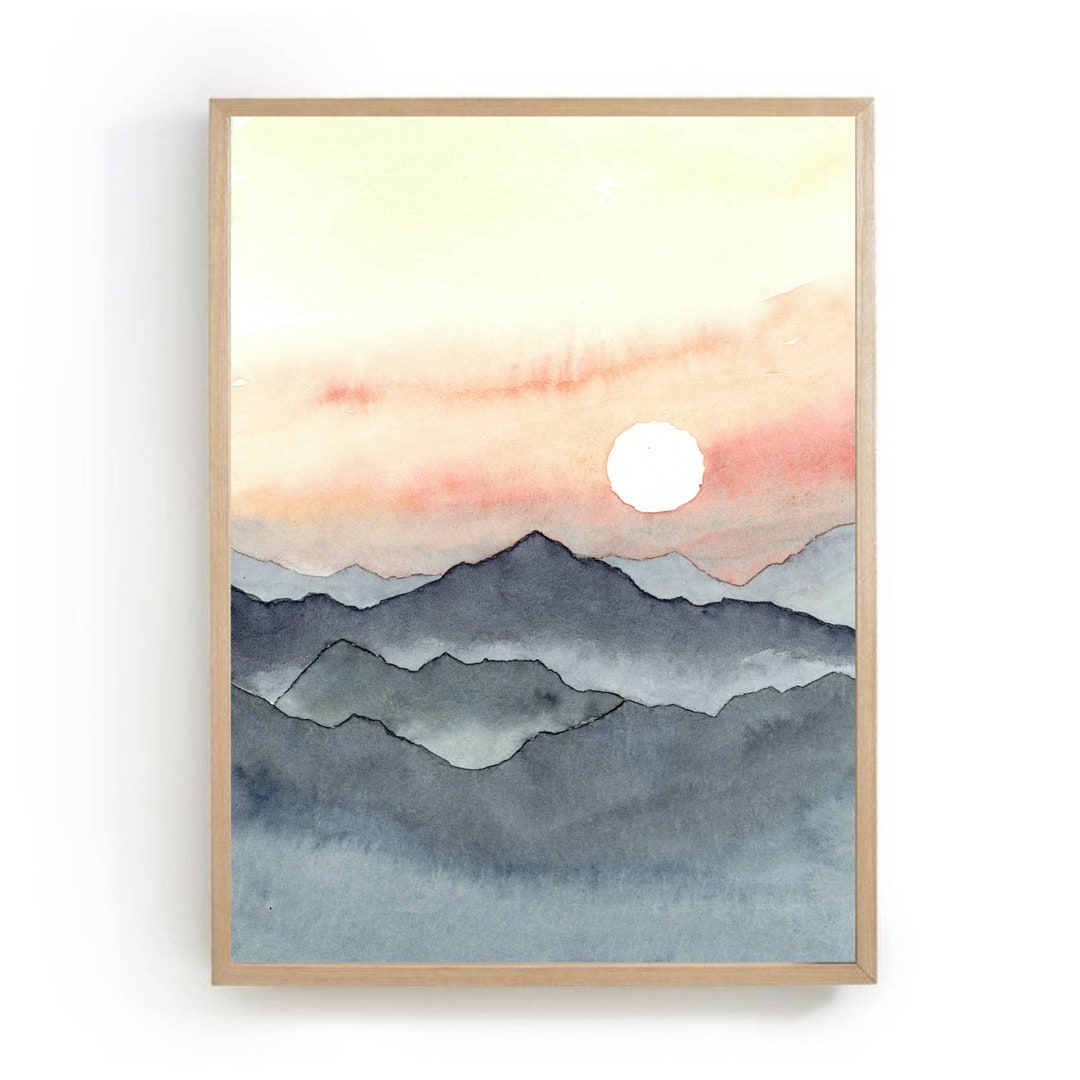 Sunrise Mountains Art Print Misty Mountain Wall Art Large Boho Artwork