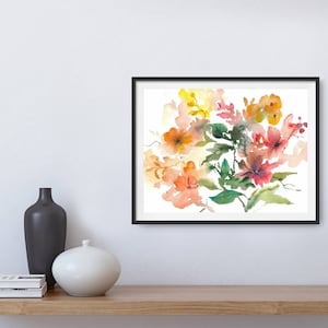 Large floral art print watercolor painting abstract wildflowers poster pink red yellow flowers bloom wall art image 6