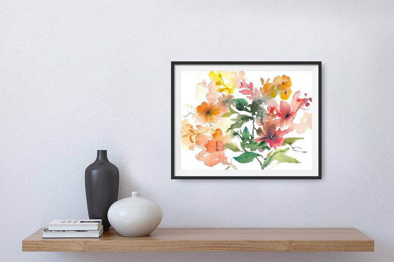 Large floral art print watercolor painting abstract wildflowers poster pink red yellow flowers bloom wall art image 6