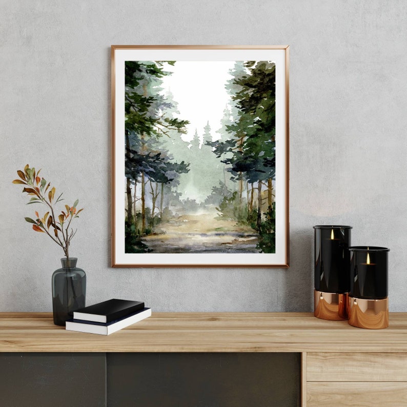 Forest Road Watercolor Painting Pine Tree Art Prints Forest - Etsy
