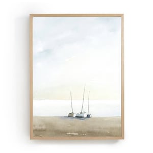 Segelboote Aquarellbild minimalistische Kunst Meer Landschaft große Wandkunst Seelandschaft Boote moderne Kunst Strand Malerei Poster