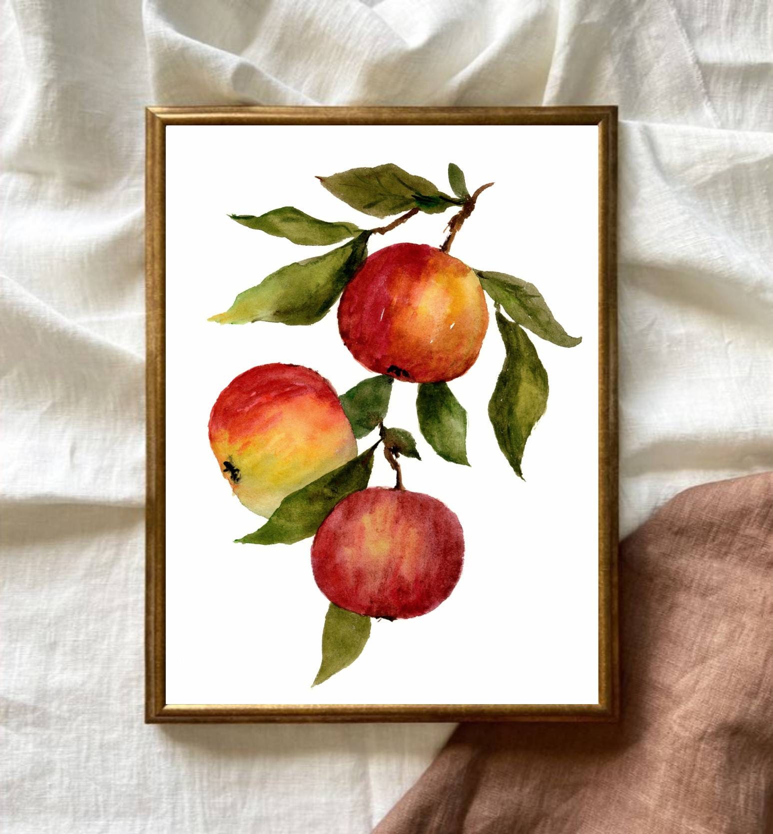 Apple Watercolor Painting Apple Tree Print Farmhouse Wall Art Red ...