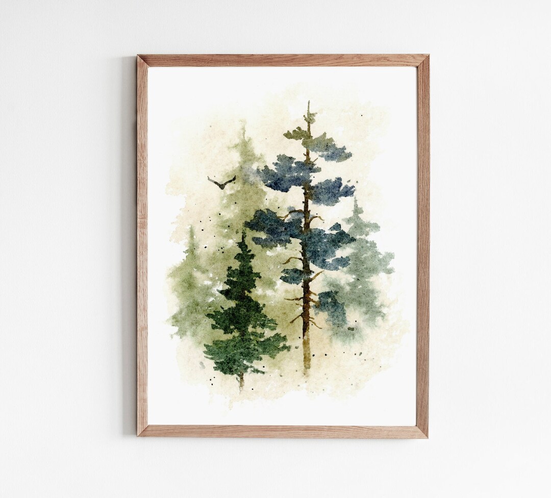 Minimalist Forest Painting Pine Tree Art Print Pine Forest Wall Art ...