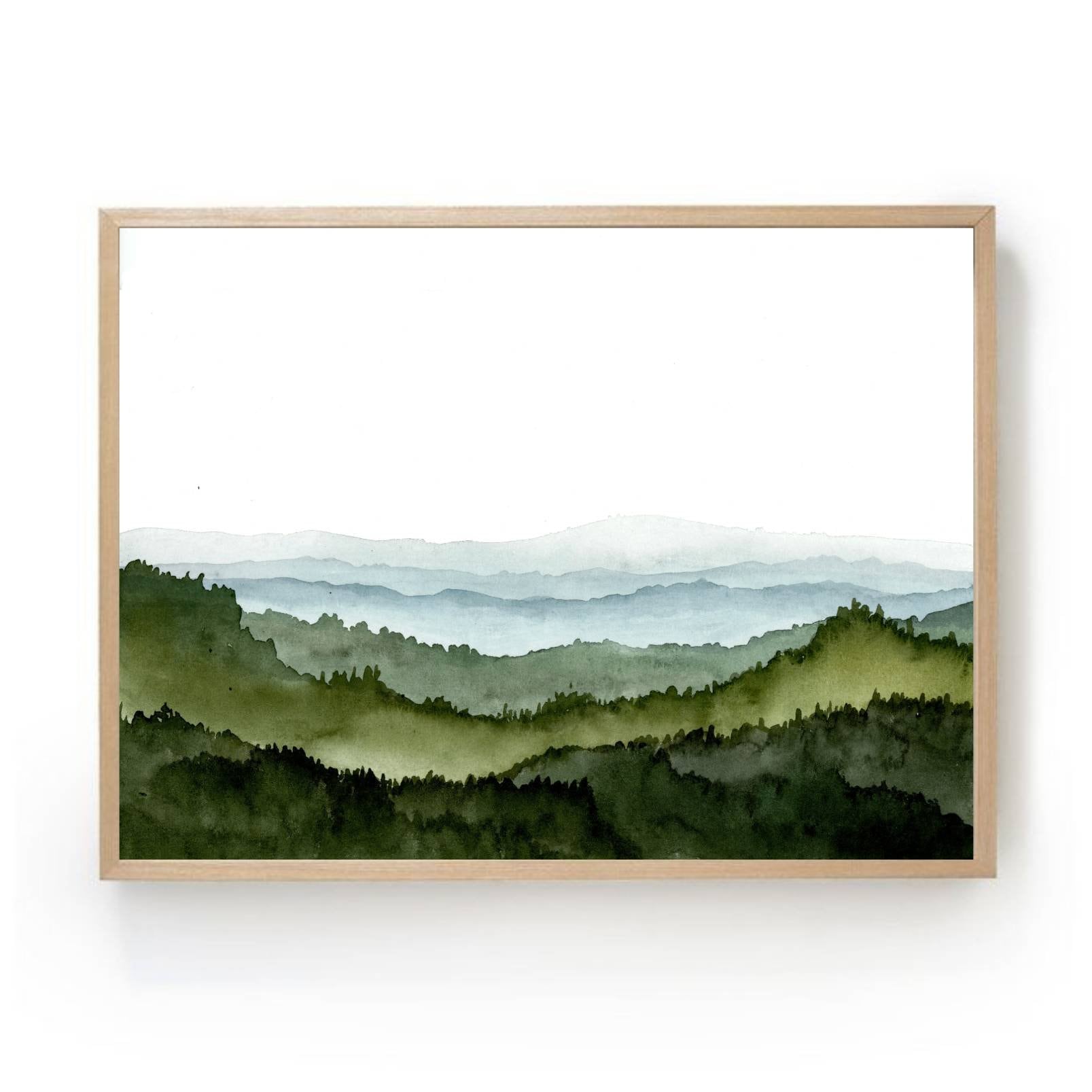 Teal Forest Poster Mountain Valley Art Blue Green Watercolor Abstract  Landscape Painting Minimalist Wall Decor Mountains Green Hills - Etsy