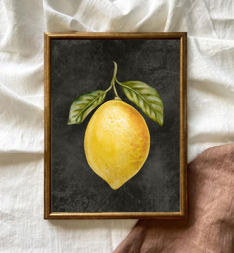 Citronbild på kanvas, konsttryck, köksbilder, citronträd, lantlig husinredning, akvarellbilder, köksaffisch bild 3
