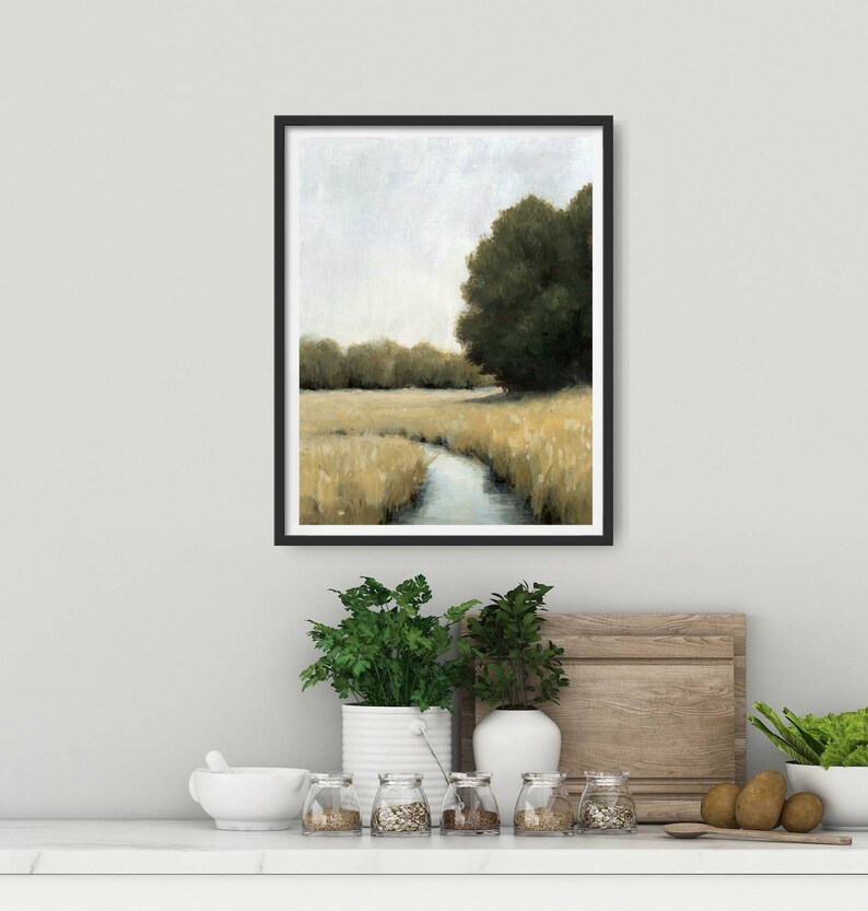 Oil painting landscape wheat field art prints oil painting print minimalist wall art beige gray wall art french country art image 3