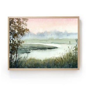 Imágenes impresas de paisaje de acuarela, pintura de lago de noche para sala de estar, paisaje panorámico, arte de pared grande, decoración del hogar