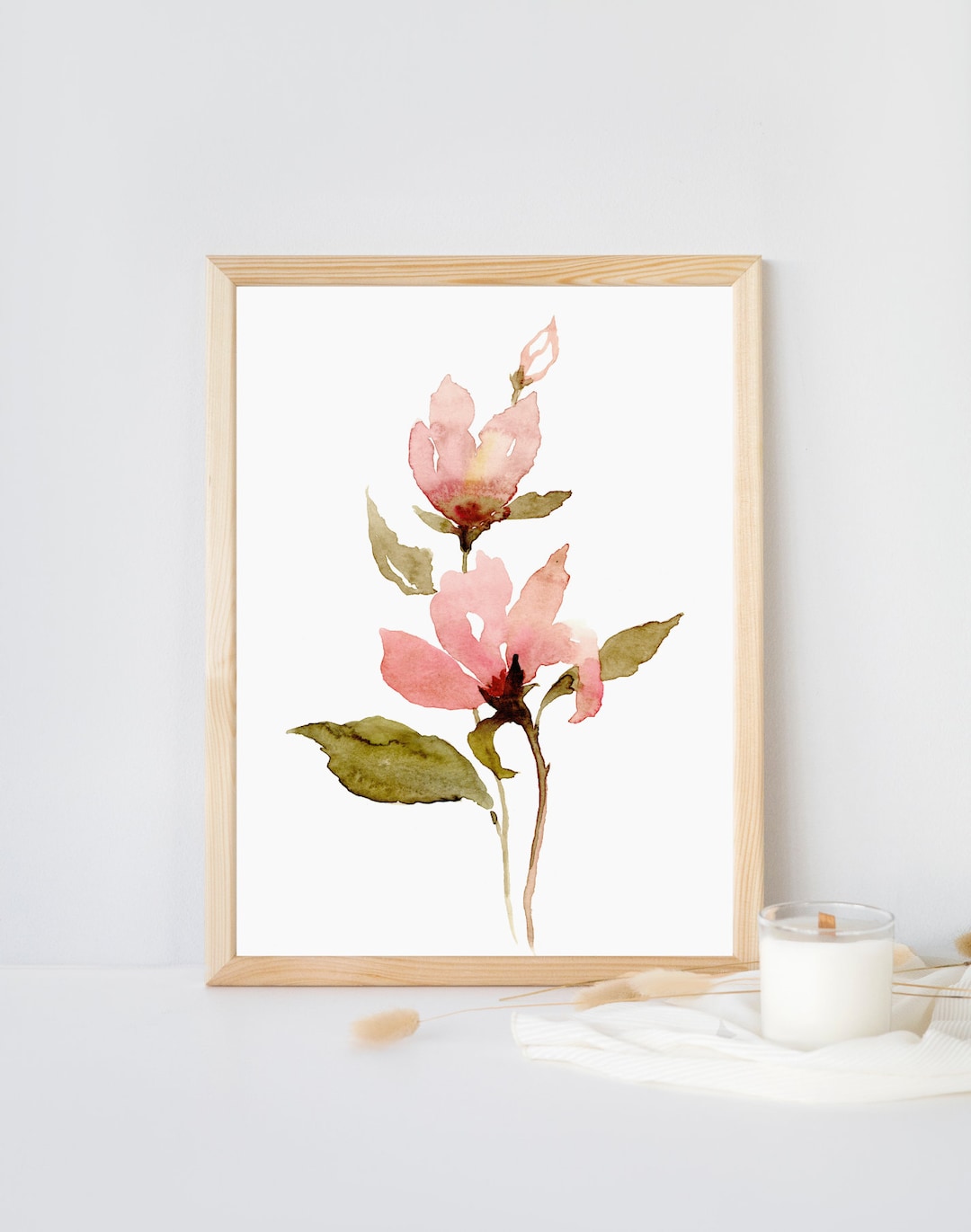 Botanical Watercolor Painting Art Print Pink Floral Wall Art Farmhouse ...