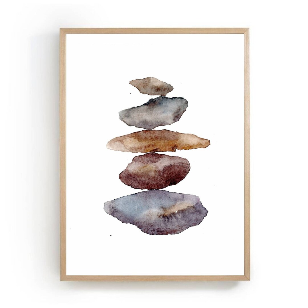 Balancing Stones Art Print Rocks Watercolor Minimalist Stone Painting