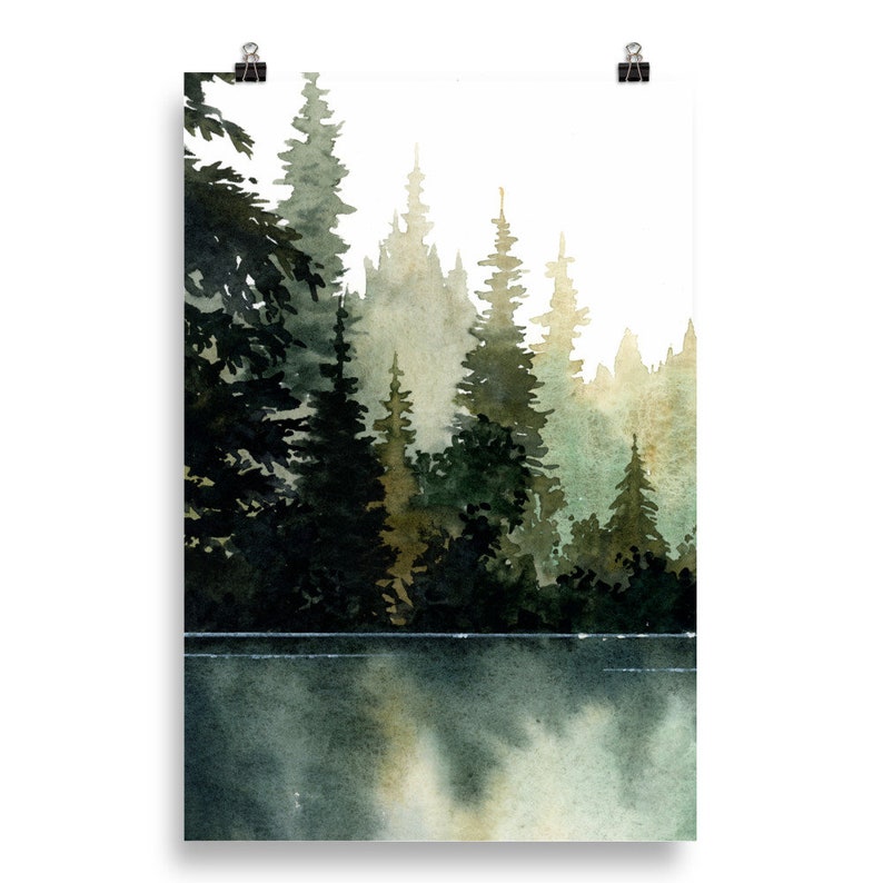 Forest Lake Painting Watercolor Art Print Set Abstract - Etsy