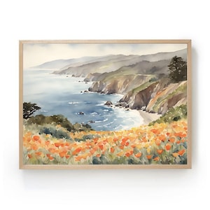カリフォルニア海岸風景大型ウォールアート水彩画アートプリントビッグサーポスター