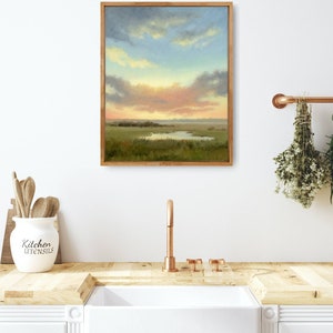 Oil painting sunset fine art print sunset field wall art small landscape cloud painting cloudy sky print countryside landscape image 7