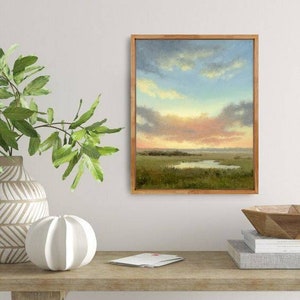 Oil painting sunset fine art print sunset field wall art small landscape cloud painting cloudy sky print countryside landscape image 4