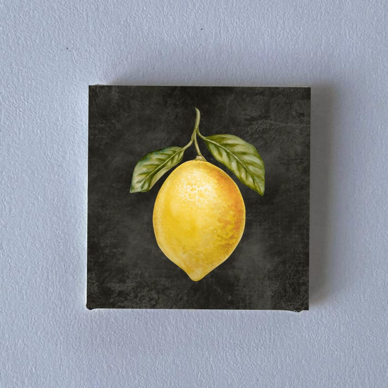 Citronbild på kanvas, konsttryck, köksbilder, citronträd, lantlig husinredning, akvarellbilder, köksaffisch bild 2