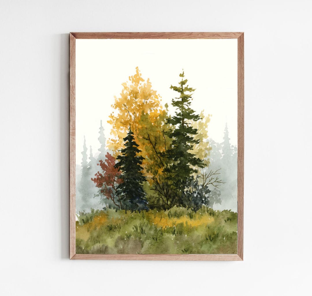 Fall Tree Watercolor Art Print Pine Tree Wall Art Abstract Landscape ...