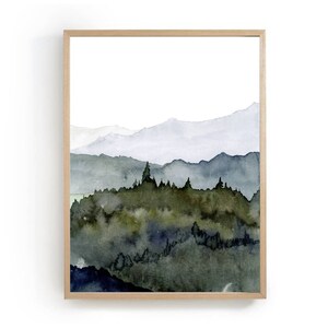 Large Minimalist Forest Painting Set of 3 Prints Mountain Lake Wall Art ...