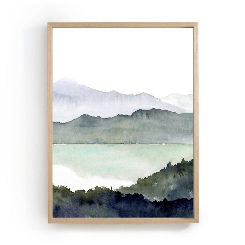Large Minimalist Forest Painting Set of 3 Prints Mountain Lake Wall Art ...