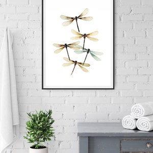 Dragon fly wall art watercolor painting farmhouse wall decor beige brown print neutral wall decor dragonfly art print cottage wall art image 8