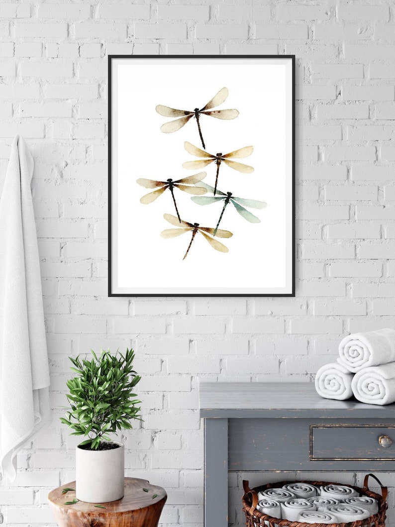 Dragon fly wall art watercolor painting farmhouse wall decor beige brown print neutral wall decor dragonfly art print cottage wall art image 8
