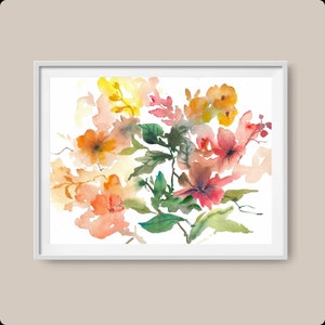 Large floral art print watercolor painting abstract wildflowers poster pink red yellow flowers bloom wall art image 10