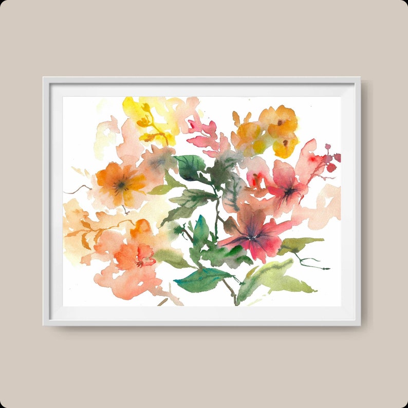 Large floral art print watercolor painting abstract wildflowers poster pink red yellow flowers bloom wall art image 10