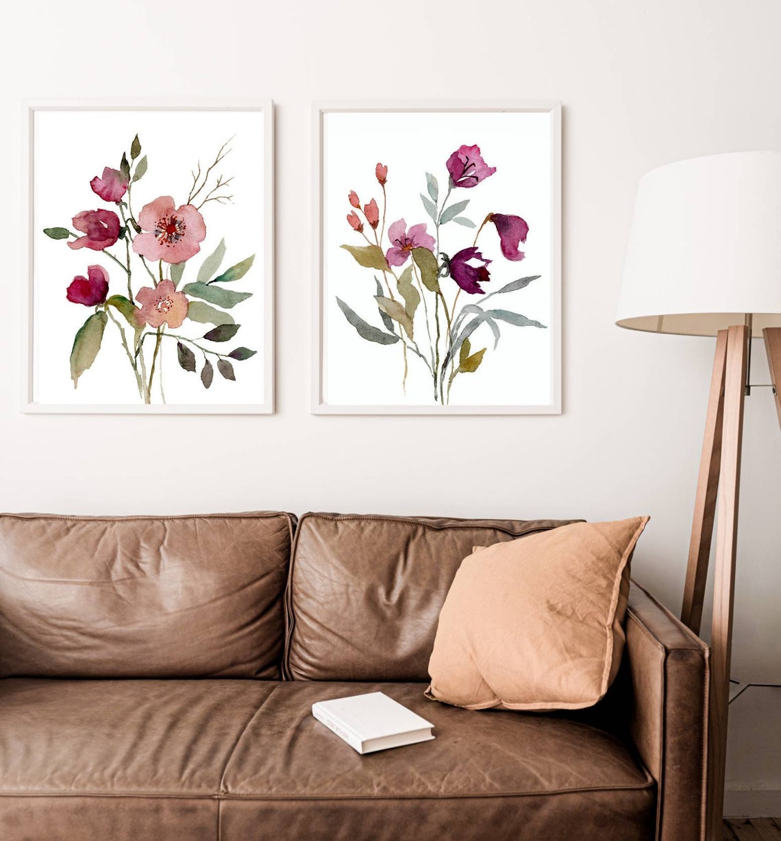 Large Floral Wall Art Set of 2 Wildflowers Watercolor Painting - Etsy
