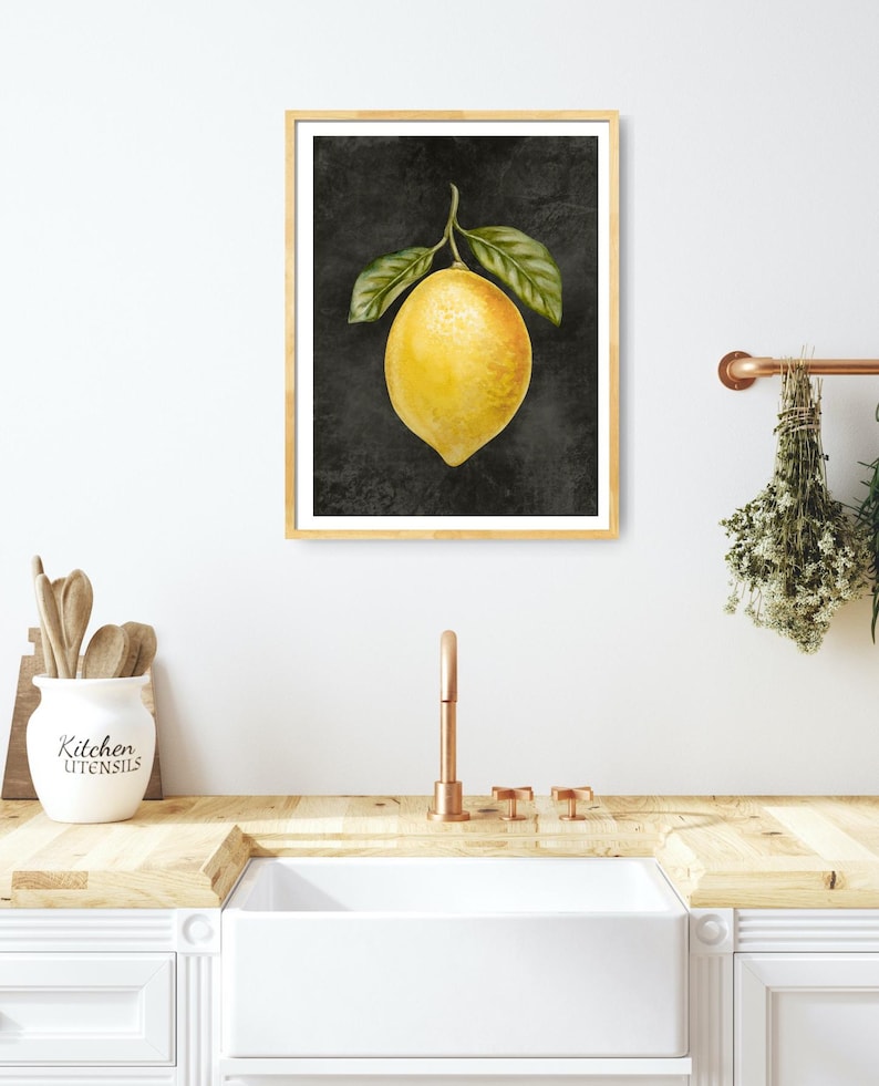 Citronbild på kanvas, konsttryck, köksbilder, citronträd, lantlig husinredning, akvarellbilder, köksaffisch bild 6