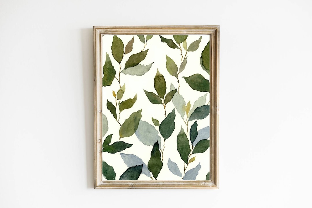 Blue Green Floral Art Print Watercolor Painting Abstract Leaves ...