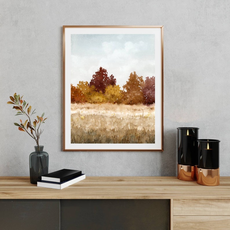 Fall wall art autumn landscape autumn tree art watercolor painting fall wall decor image 3