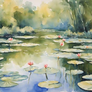 Nénuphars étang aquarelle images paysage art abstrait affiche aquarelle images imprimer nature peinture