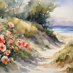 Peinture à l&#39;aquarelle de paysage marin, affiche, images aquarelles, impression d&#39;art