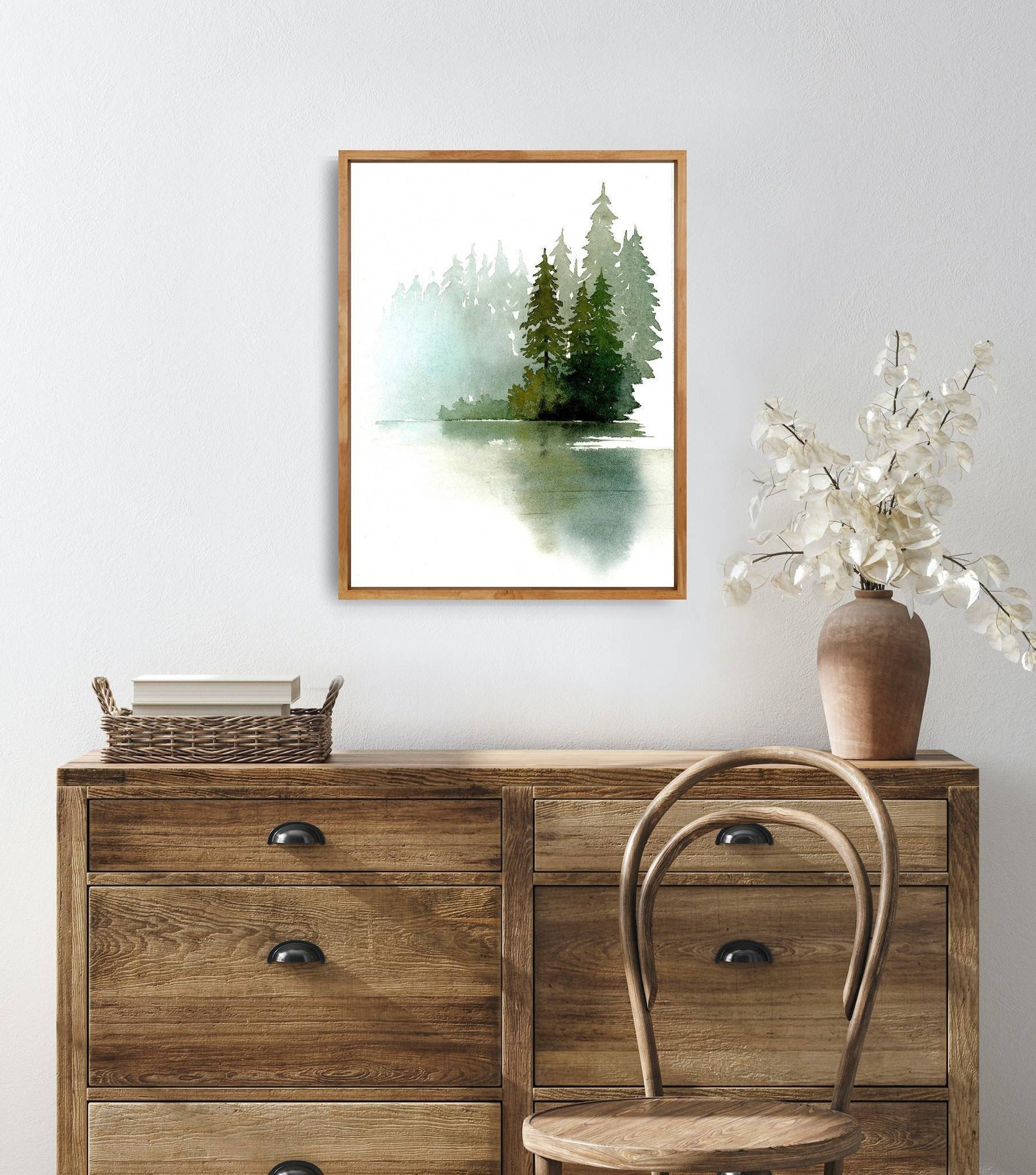 Pine Forest Poster Abstract Landscape Watercolor Art Print Pine Trees ...